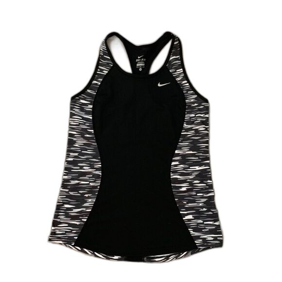 Nike Dri Fit Racerback Black White Camo Workout Athletic Tank Top Size Medium - Picture 4 of 8
